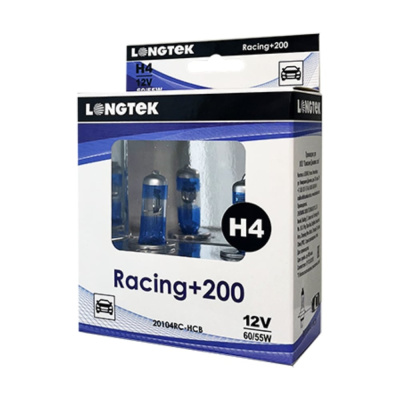 Автолампа галогенная H4 12V 60/55W P43t Racing+200, комплект 2 шт LONGTEK