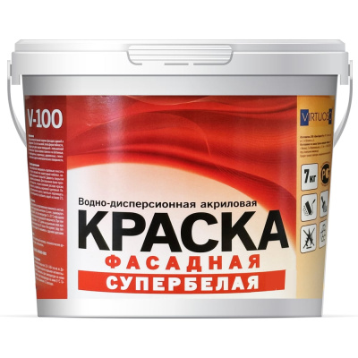 Краска VIRTUOSO V-100 А фасадная 14кг Супербелая морозостойкая