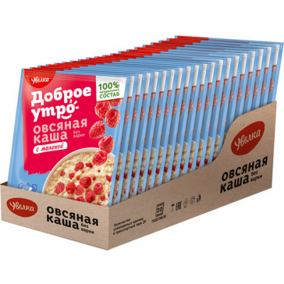 Каша овсяная УВЕЛКА, с малиной, в шоубоксе, 20 шт. по 40 г, 692