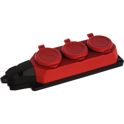 Каучуковая колодка ЭРА K-3e-RED-IP44 с заземлением 3гнезда 16A IP44 красная