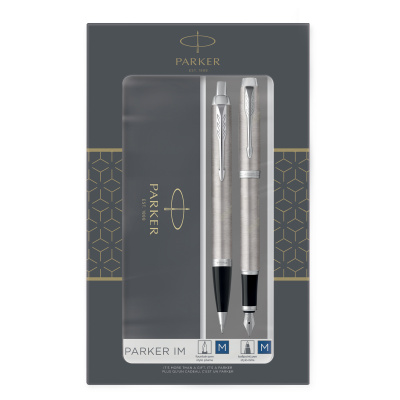 Набор PARKER "IM Stainless Steel CT": шариковая ручка синяя и перьевая ручка синяя, 2183058