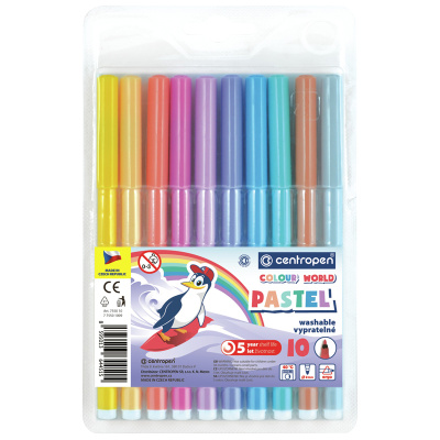 Фломастеры ПАСТЕЛЬНЫЕ 10 ЦВЕТОВ CENTROPEN "Colour World Pastel", смываемые, 7550/10TP, 7 7550 1087