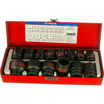 Набор ударных шестигранных торцевых головок 1/2", 3/8" - 1-1/4", 14шт KING TONY