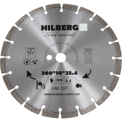 Диск алмазный отрезной сегментный Hard Materials Laser (300x25.4 мм) Hilberg HM107 Назначение: армированный бетон