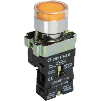Кнопка управления IEK LAY5-BW3561 с подсветкой желтый 1NO