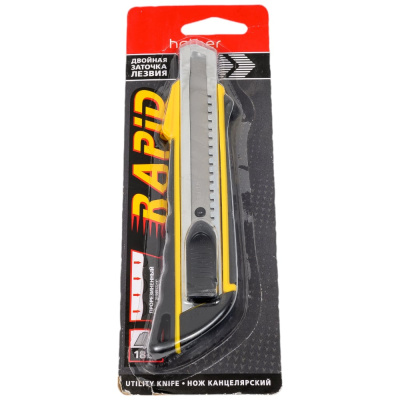 Канцелярский нож Hatber RAPID 18мм, AUTO, LOCK прорезиненный корпус 12 шт