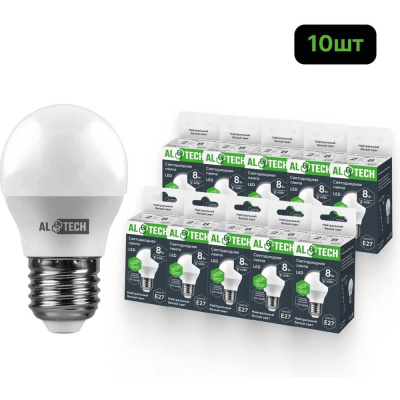 Лампочка светодиодная ALTECH LED G45-8W-840-Е27 нейтральный белый свет 10шт