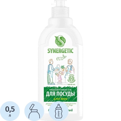 Гель для мытья посуды биоразлагаемый 500 мл, SYNERGETIC "Алоэ", флип-топ, 103053/14