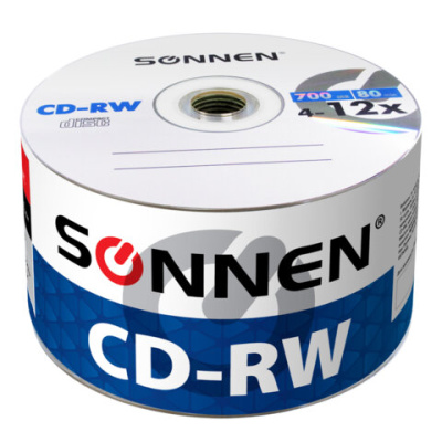 Диск CD-RW SONNEN 700 Mb 4-12x Bulk (термоусадка без шпиля), КОМПЛЕКТ 50 шт., 512578