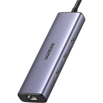 Разветвитель USB UGREEN CM512 (15598) USB-C To 3xUSB3.0+HDMI+RJ45+PD серый