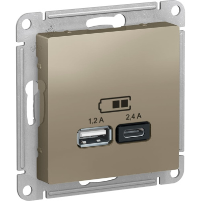 USB розетка Systeme Electric AtlasDesign Шампань A+С, 5В/2,4А, 2х5В/1,2А, механизм SE
