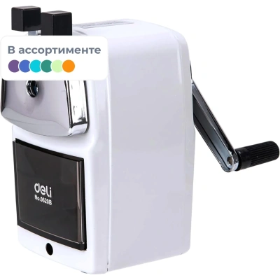 Точилка механическая Deli, 1 отв., со струбциной, в картонной уп., ассорти