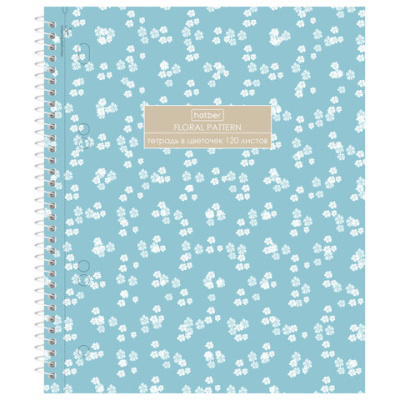Тетрадь А5, 120 л., HATBER, спираль, клетка, Soft-touch ламинация, 3 разделителя, "Floral", 094225, 120Тр5лВ1сп 357