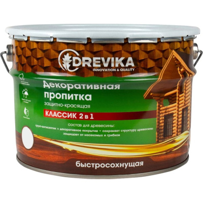 Декоративная пропитка Drevika классик 2 в 1 тик, 9 л