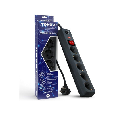 Удлинитель с сетевым фильтром TOKOV ELECTRIC 5x5м с заземл. с выкл. 16а с защ. от скачков напр. и перегрузок 3x1