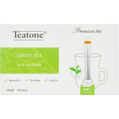 Чай TEATONE "Green tea" зеленый классический, 100 стиков по 1,8 г, 1241