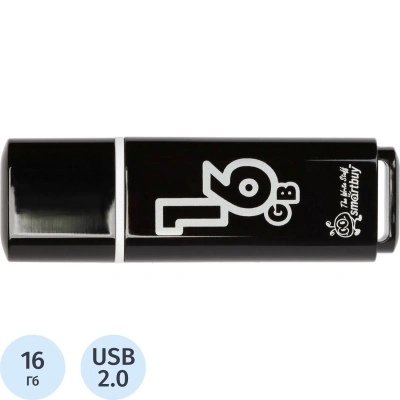 Память Smart Buy "Glossy" 16GB, USB 2.0 Flash Drive, черный