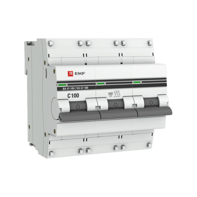 Трехполюсный автомат EKF PROxima 100А С ВА 47-100 10кА mcb47100-3-100C-pro