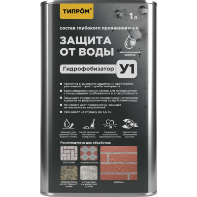 Гидрофобизатор (пропитка) кремнийорганический ТИПРОМ У1 (1л) для кирпича, бетона, камня