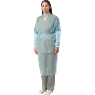 Халат н/с, на завязк, рук.манж, дл.110см, XL, пл 20, голуб, 10 шт/уп