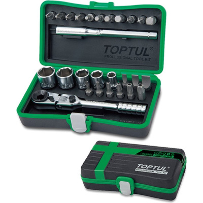 Набор головок и бит TOPTUL 1/4" 6-13 мм, 6 гранные, 27 предметов