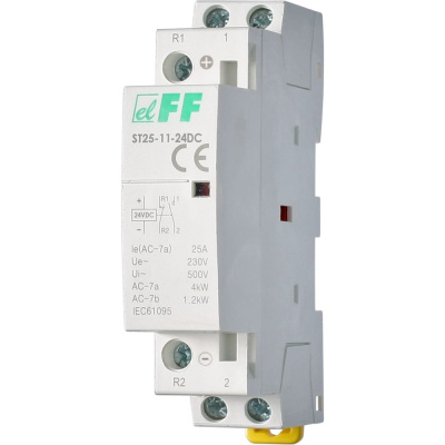 Контактор Евроавтоматика F&F ST25-11-24 DC 1NO+1NC, потребляемая мощность 2,2 Вт, 1 модуль, монтаж на DIN-рейке