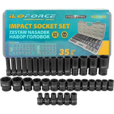 Набор ударных 6-гранных головок iLOFORCE 1/2", 35 предметов