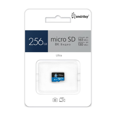 Карта памяти Smartbuy micro SDXC 256GB Ultra Class 10/U3/A2/V30; R/W:165/150 MB/s (без адаптеров)
