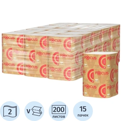 Полотенца бумажные д/дисп FocusPremium2сл 200л15пач/уп 5083739/50202900_п/э