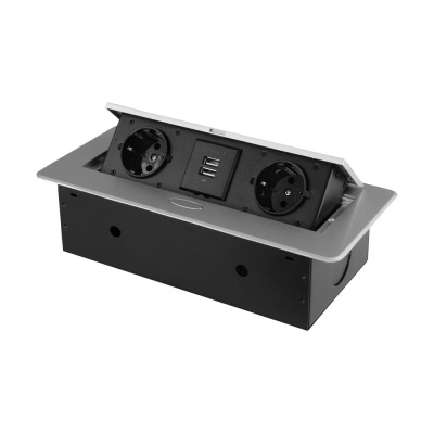 Горизонтальная выдвижная розетка ROCKETSOCKET 2 euro 16a, 2 usb a с блоком 5В/2.1а, проводка, цвет серый