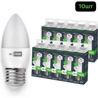 Лампочка светодиодная ALTECH LED С35-10W-840-E27 10Вт свеча нейтральный белый свет 10шт