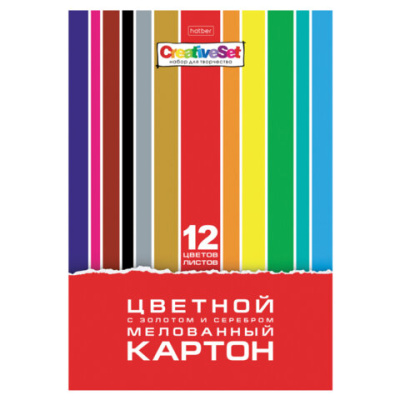 Картон цветной А4 МЕЛОВАННЫЙ ВОЛШЕБНЫЙ, 12 листов, 12 цветов, в папке, HATBER, 200х290 мм, "Creative Set", 088743, 12Кц4 32572