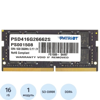 Модуль памяти Patriot DDR4 SO-DIMM 16Gb 2666МГц CL19 (PSD416G26662S)