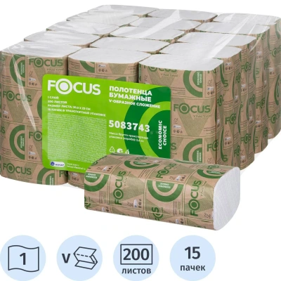 Полотенца бумажные д/дисп FocusEco 1сл 200л 15пач/уп 5083743/50202904_п/э