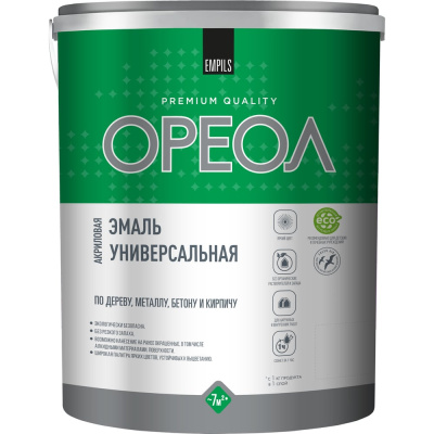 Эмаль акриловая полуматовая ОРЕОЛ универсальная белая 5 кг