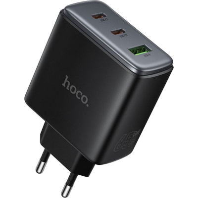 Зарядное устройство Hoco 65Вт, 3.25А, QC3.0/PD, 1xUSB, 2xType-C, C160A, черный, коробка