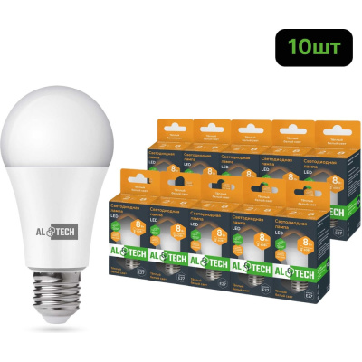 Лампочка светодиодная ALTECH LED Р60-8W-830-E27 8Вт груша теплый белый свет 10шт