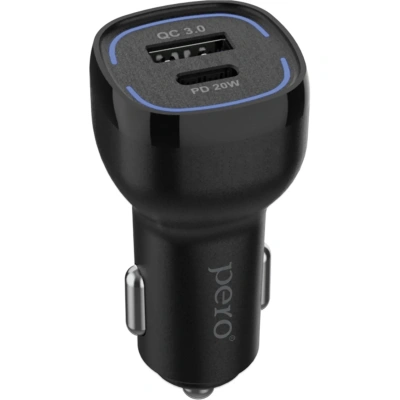Зарядное устройство автомобильное PERO AC05 USB-A QC3.0/USB-C PD/38W/черное