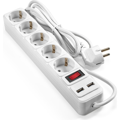 Сетевой фильтр-удлинитель с USB зарядкой ExeGate SP-5-USB-1.8W 5 евророзеток с заземлением, 2 USB-A 2A, 1.8м