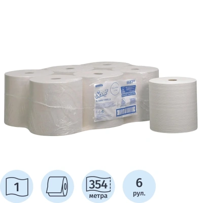 Полотенца бумажные д/дисп в рулонах KK SCOTT? XL 1сл бел 354 м 6 рул. 6687