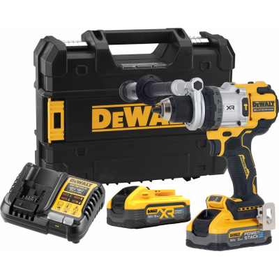 Ударная дрель-шуруповерт Dewalt DCD1007H2T, 18 В, 2250 об/мин, 38250 уд/мин, с 2 АКБ 5 Ач и ЗУ, в кейсе TSTAK