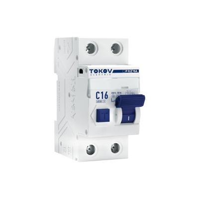 Выключатель автоматический дифференциального тока TOKOV ELECTRIC 2П, 1P+N, 16А, 30мА, тип AC, 6кА, характеристика C