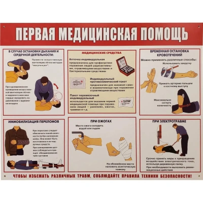 Информационный стенд-плакат Первая медпомощь 910х700 мм арт.945