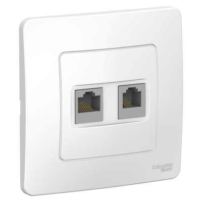 Двойная розетка Systeme Electric BLANCA, С/У, комплект RJ45 категория 5E + телефонная RJ11, белый