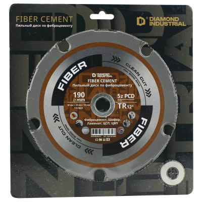 Диск пильный по фиброцементу 190х30/20/16 мм Z=5 PCD TR12 FIBER Diamond Industrial