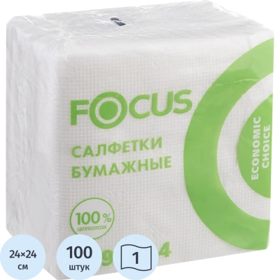 Салфетки бумажные FOCUS Economic Choice белые 24x24см 1сл 100шт/уп 5099044