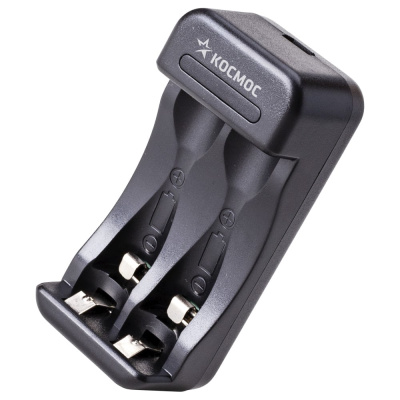 Зарядное устройство КОСМОС 1-2 AA/AAA питание от USB шнура автоотключение KOC901USB для 2-х AA, AAA NI-MH аккумуляторов