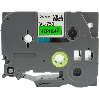 Лента Vell VL-751 Brother TZE-751, 24 мм, черный на зеленом, для PT