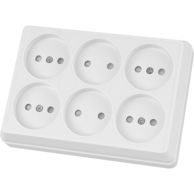 Розетка TDM ELECTRIC шестиместная, 2П, открытой установки, IP20, 10A, с защитными шторками, белая, Ладога