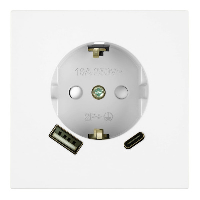 Механизм розетки 1-местной STEKKER защитные шторки, с заземлением 16А + USB + Type C, 250В, 20W, серия Мия